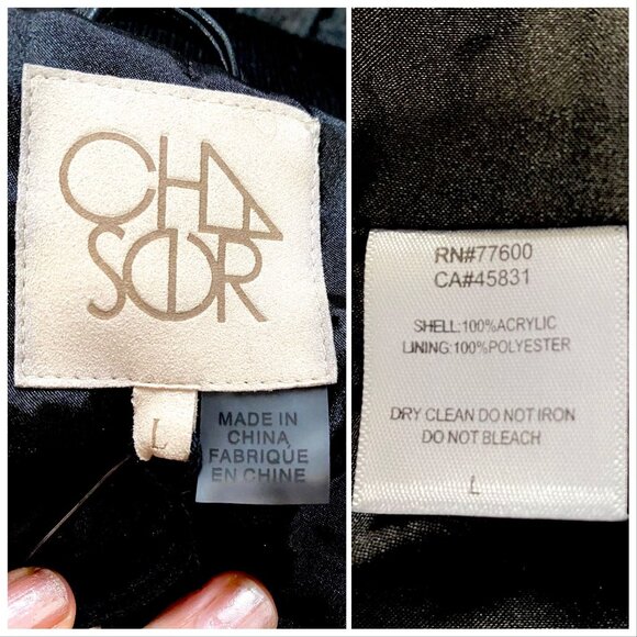 Chaser Faux Lamby Black Vegan Fur Bomber Jacket L NWT - Picture 13 of 16